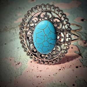 Ladies Turquoise Silver Toned Bangle